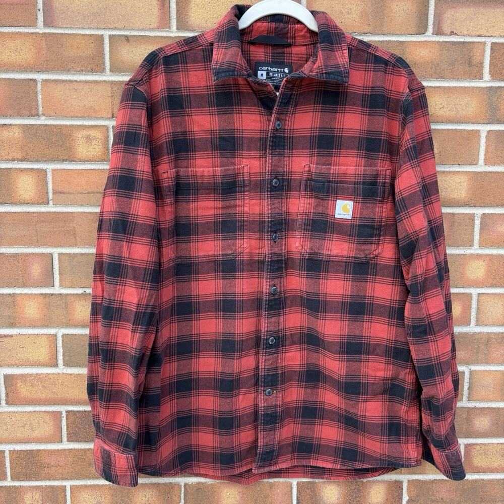 Carhartt Rugged Flex Plaid Flannel Shirt Mens Medium Red Black Relaxed